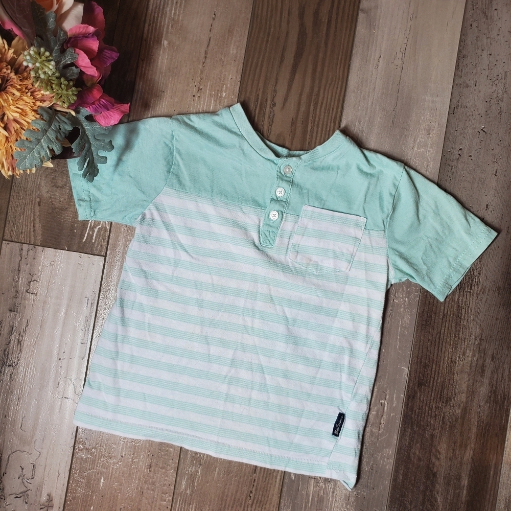 The Original Ben Sherman Green and White Striped Boys Pocket Tee Size 5 EUC